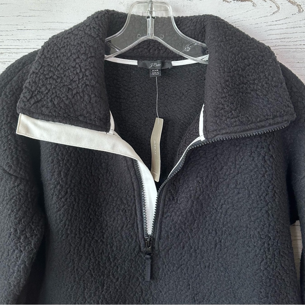 NWT J. CREW Polartec Women’s Fleece Half Zip Pullover Teddy Jacket Black XXS - Picture 2 of 9